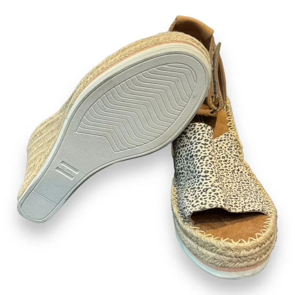 TOMS Mini‎ Leopard Print  MARISOL Ankle Strap Heeled Espadrilles SZ 9